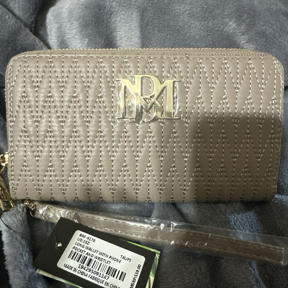 Badgley Mischka Long Wallet with Phone Pocket Wristlet Taupe BM-4178 - MSRP $59